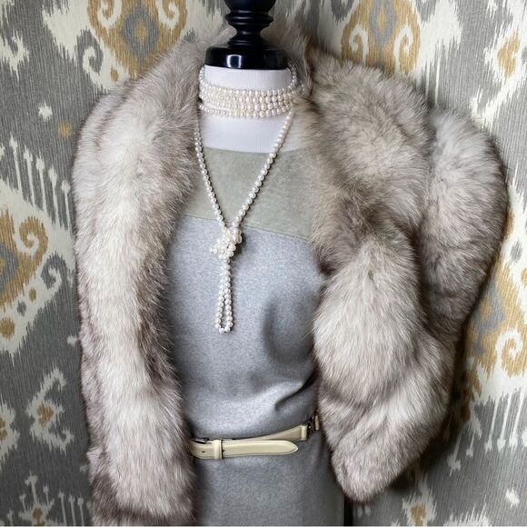 Ralph Lauren ~ Dove Gray Wool Knit Greige Suede Yoke Tunic Dress - Picture 1 of 16